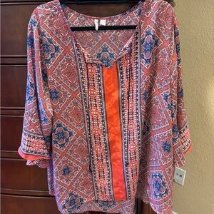 Elegant Red and Blue Patterned Tunic